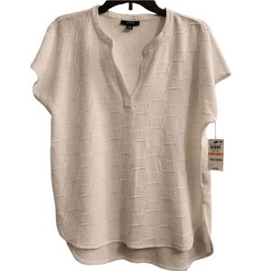 Alfani Graphic Oasis White V Neck Textured Top NWT Petite Small